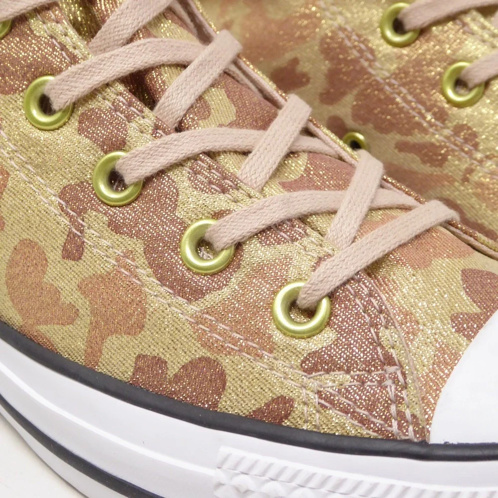 Converse Womens CTAS Lurex Camo Particle Beige Gold Metallic High Top Sneakers 8